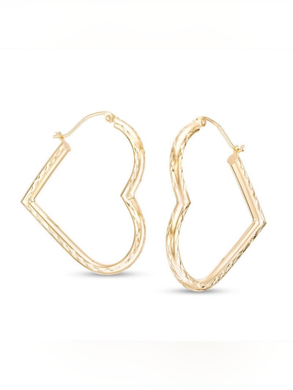 Diamond-Cut Faceted Heart-Shaped Hoop Earrings in 10K Gold